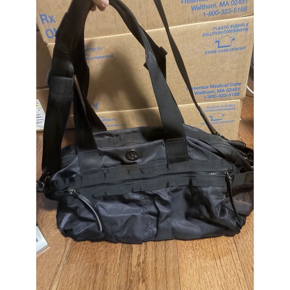Lululemon Black Nylon Duffle Bag Gym Travel Carryon Logo - Picture 2 of 13